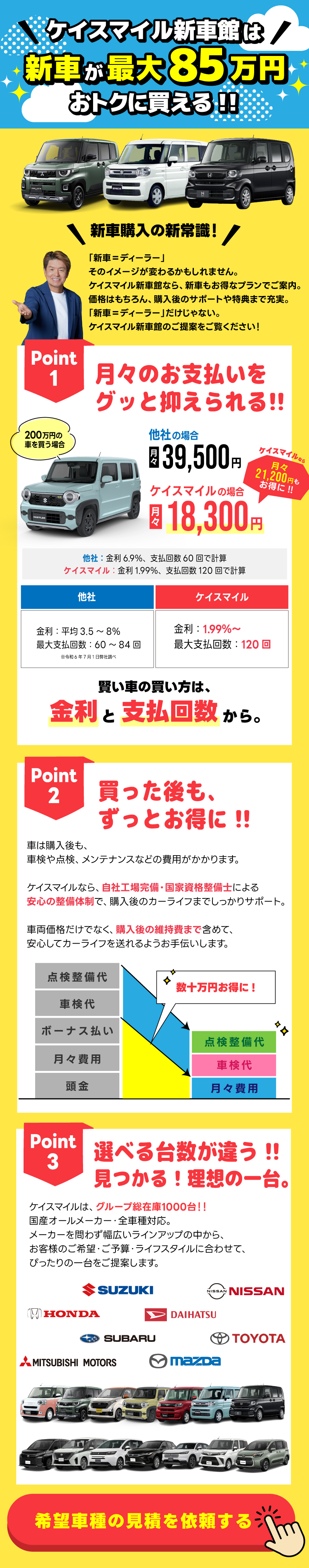 ケイスマイルはディーラーより新車を安く買える　買った後もずっとお得！